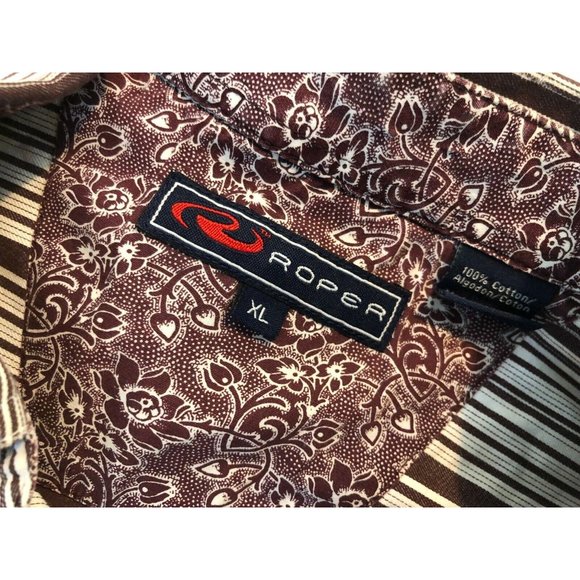 Roper Western Shirt XL Extra Large Striped Long Sleeve Flip Contrasting Cuff Men - Picture 2 of 8